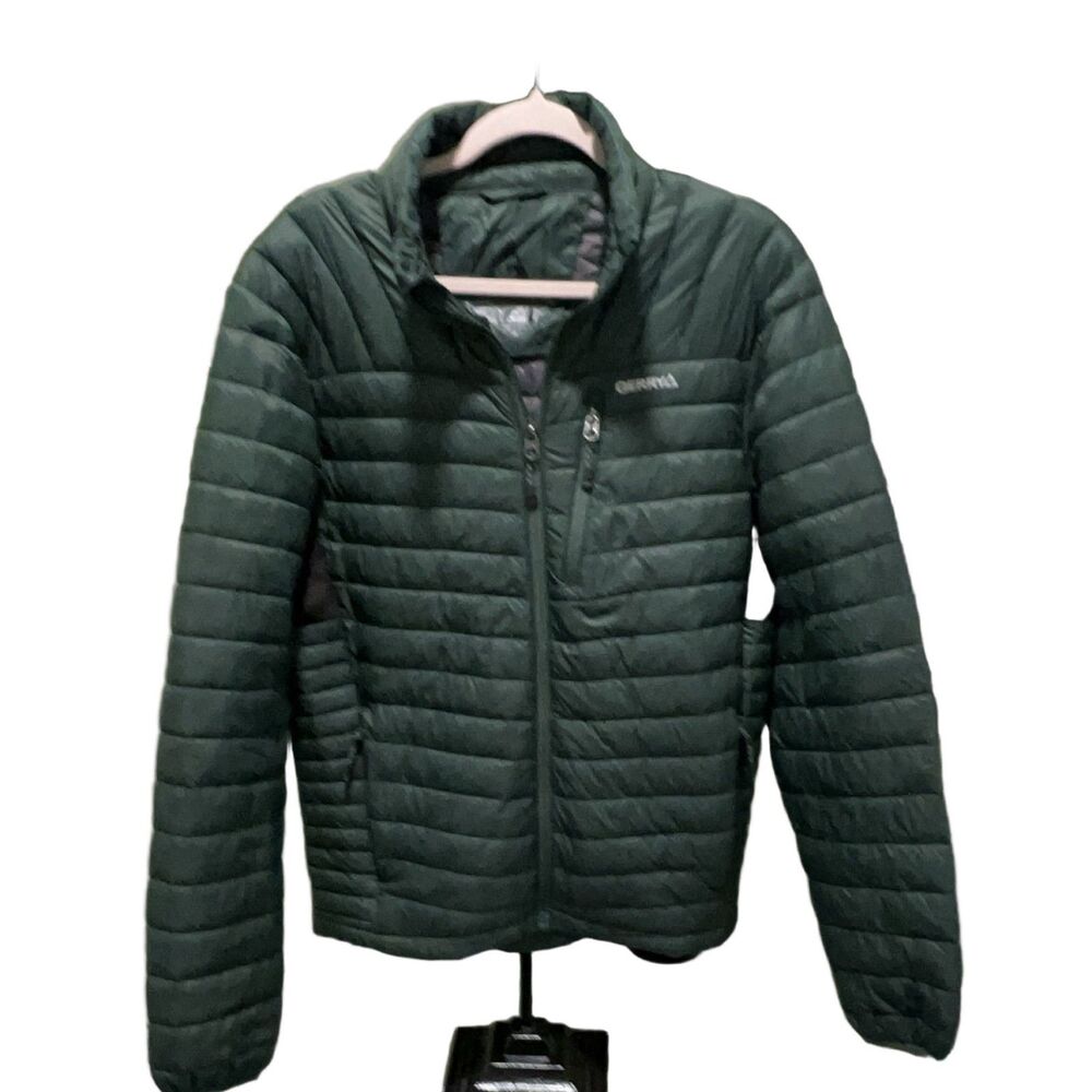 Gerry Men's Puffer Jacket Medium Green Full Zip Quilted Insulated Outdoor Hiking